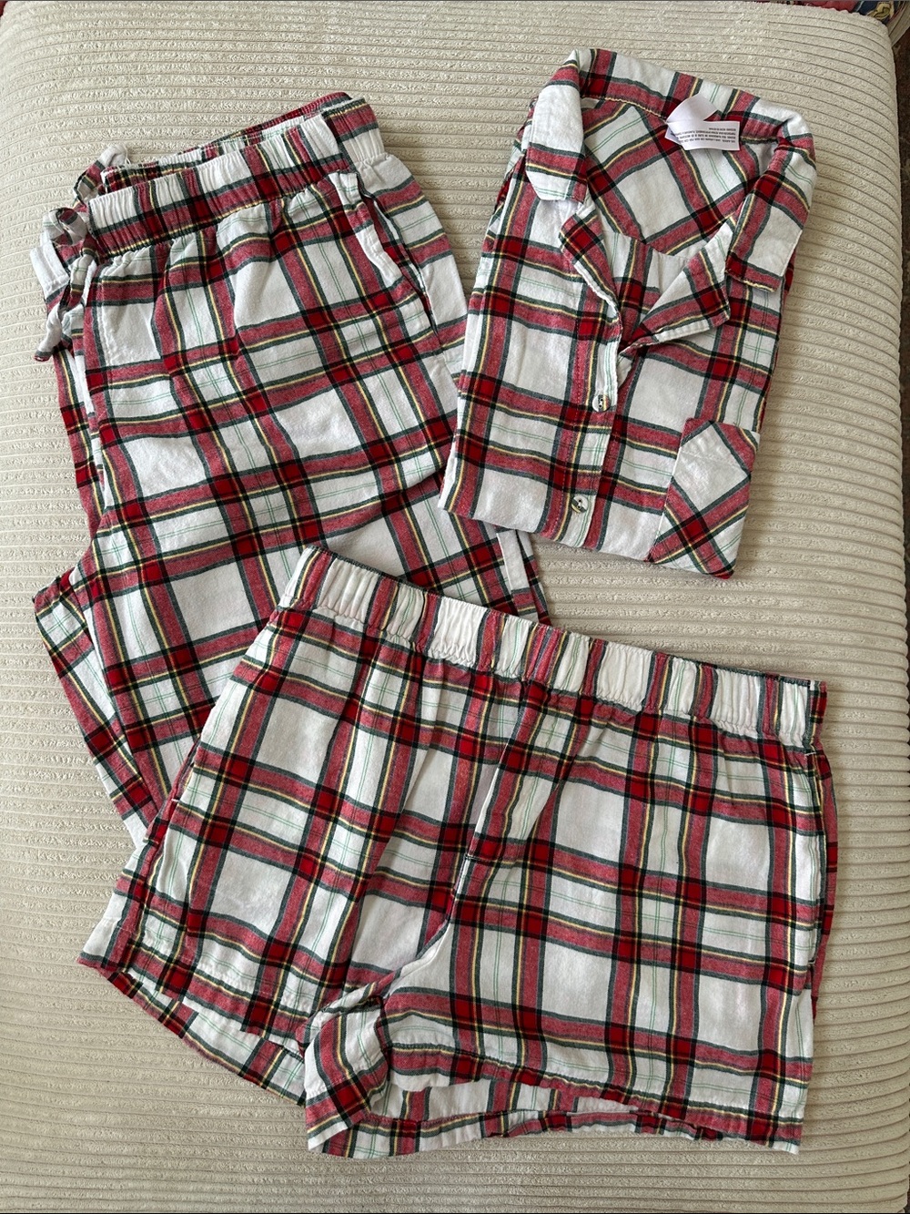 Auden Women’s Red & White Plaid Cotton Pajama Set 3-Piece Sleepwear in Size M